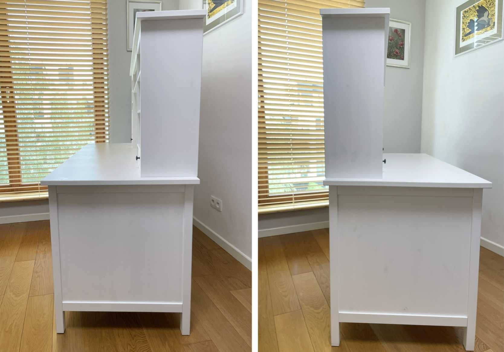 Biurko drewniane Hemnes IKEA z nadstawką (dostawką), bejcowane, białe