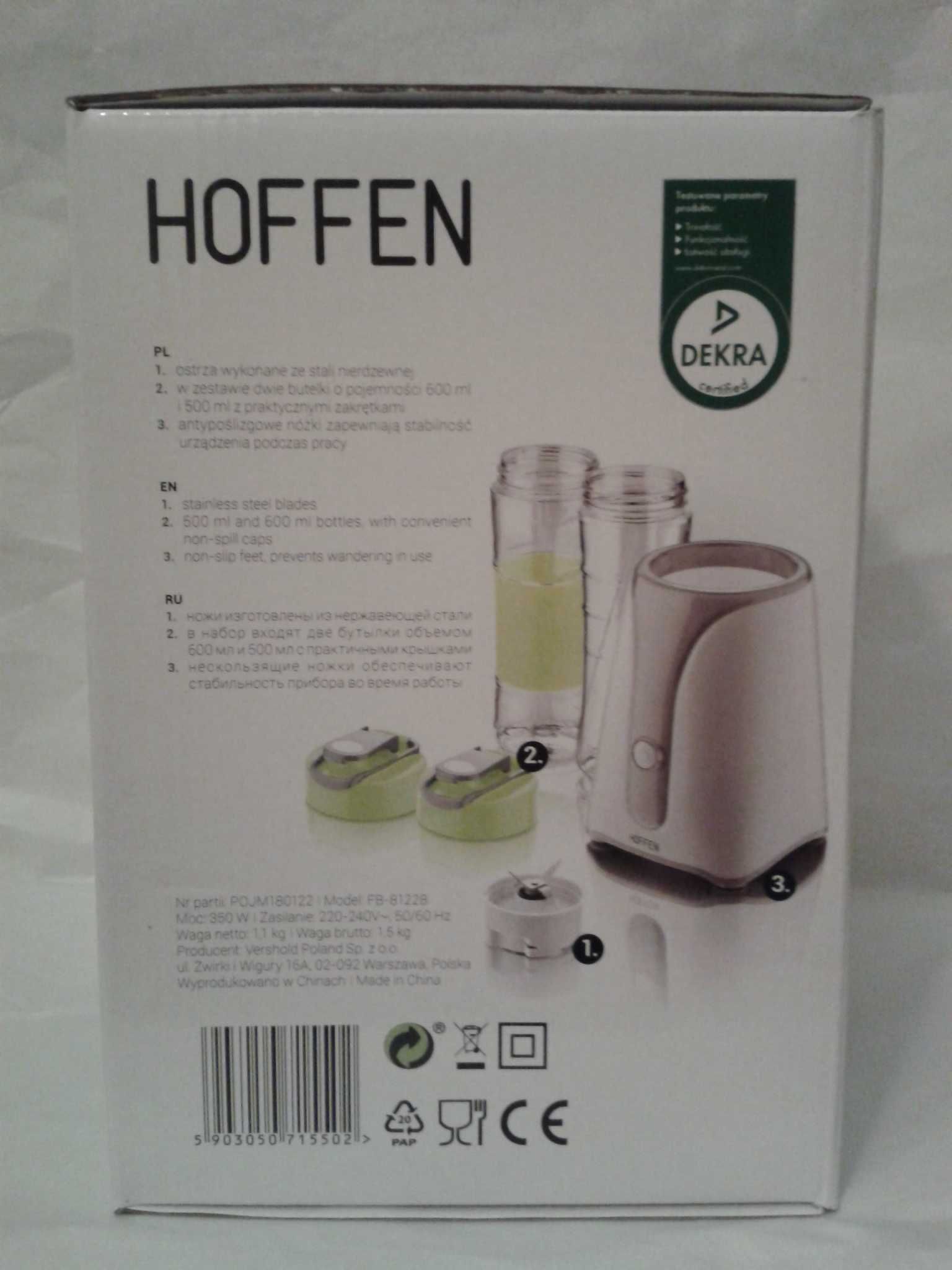 Hoffen BLENDER Fitness do smoothie 2w1 350W + 2 butelki 500ml i 600ml