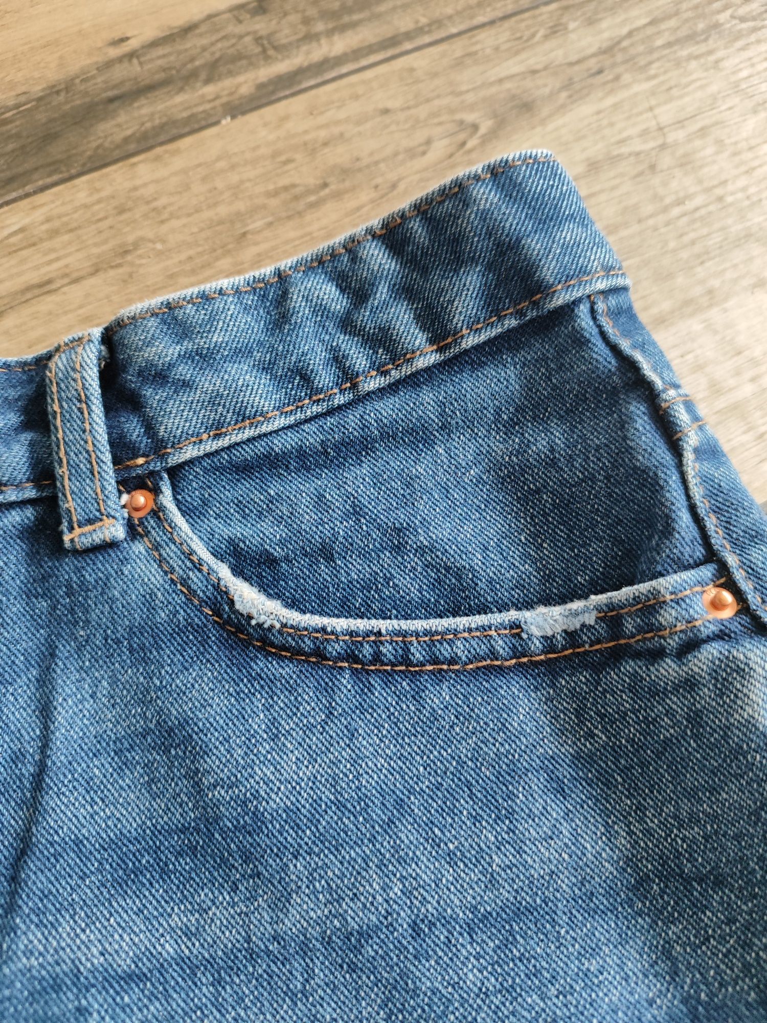 Spodenki szorty dżinsowe modne  jeansowe  wysoki stan granatowe nogawk
