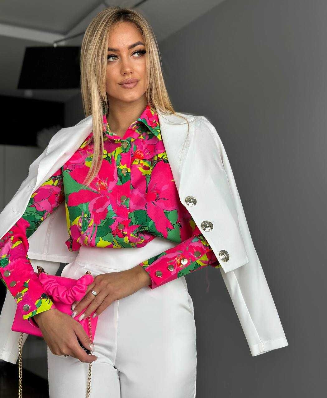 Różowa Elegancka Koszula Bawełniana Kwiatowy Print Marina