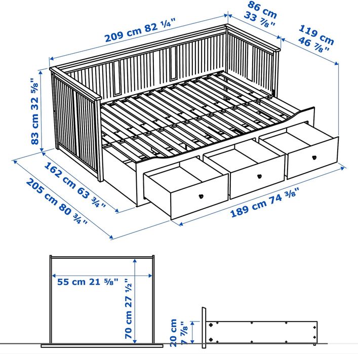 Łóżko leżanka HEMNES IKEA 3 szuflady 2 materace białe 80x200
