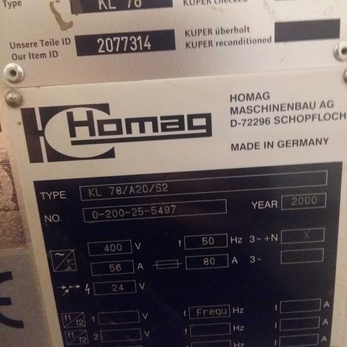 Okleiniarka krawędzi HOMAG , Typ: KL 78/A20/S2