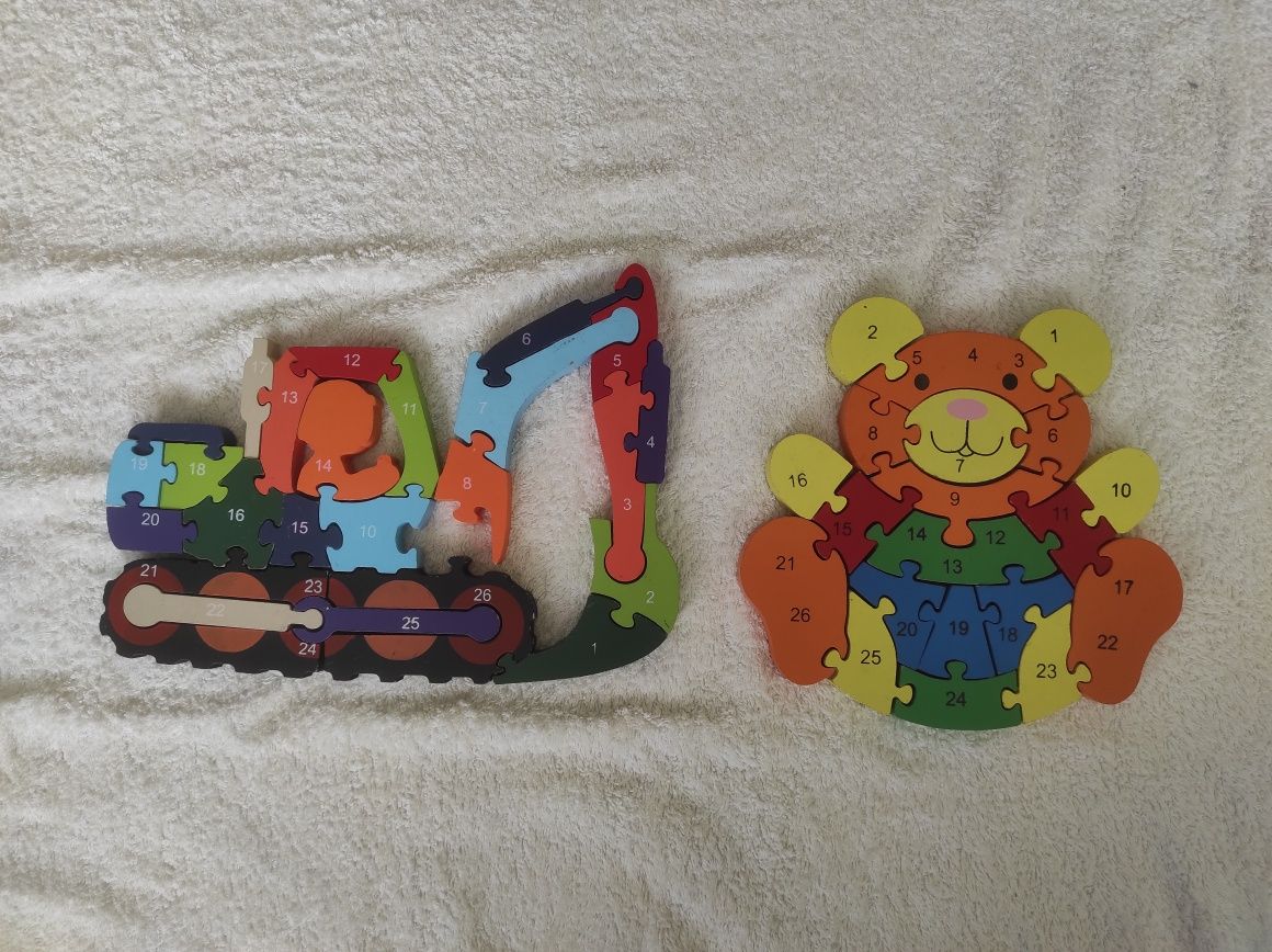 Gra puzzle drewniane dla dziecka Koparka i Miś