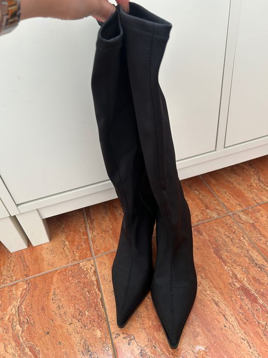 Чоботи тканинні на каблуці Stradivarius