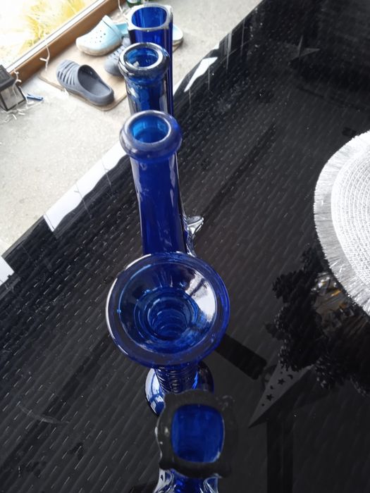 Wysokie niebieskie wazoniki 5 sztuk , (art deko) cena za całość