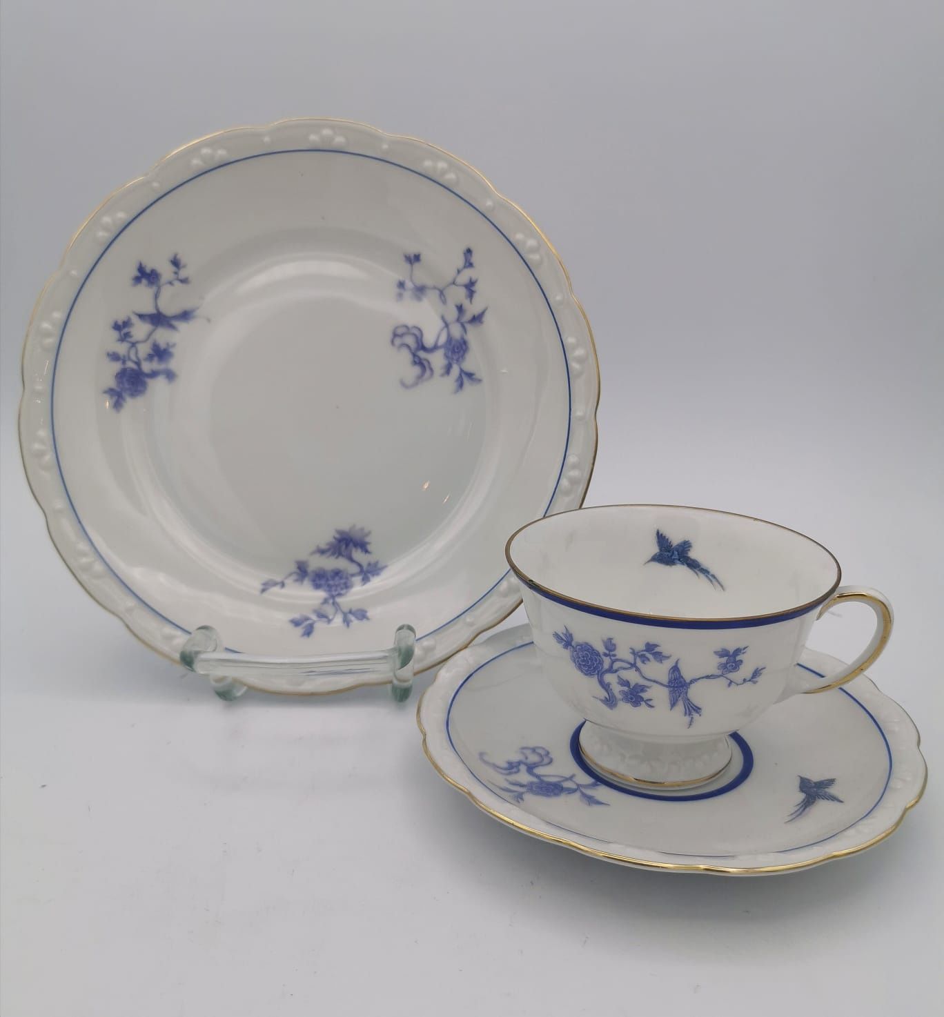 Porcelana SORAU Dekor Kobaltowe Kwiaty, Ptaki Złocona