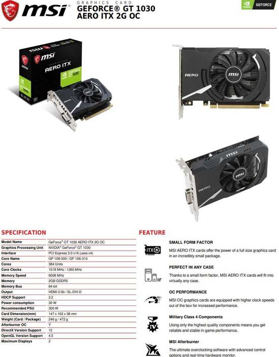 Placa gráfica MSI GT1030 Aero ITX 2G OC