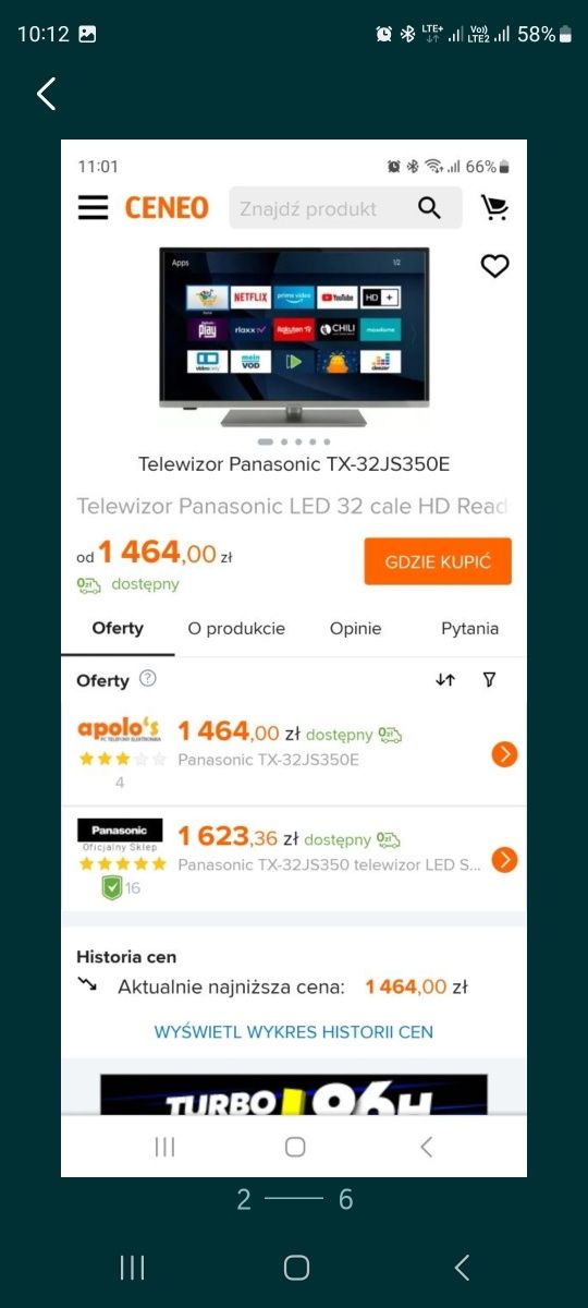 Telewizor LED 32 cale Panasonic, SmartTV, WiFi, netflix, gwarancja