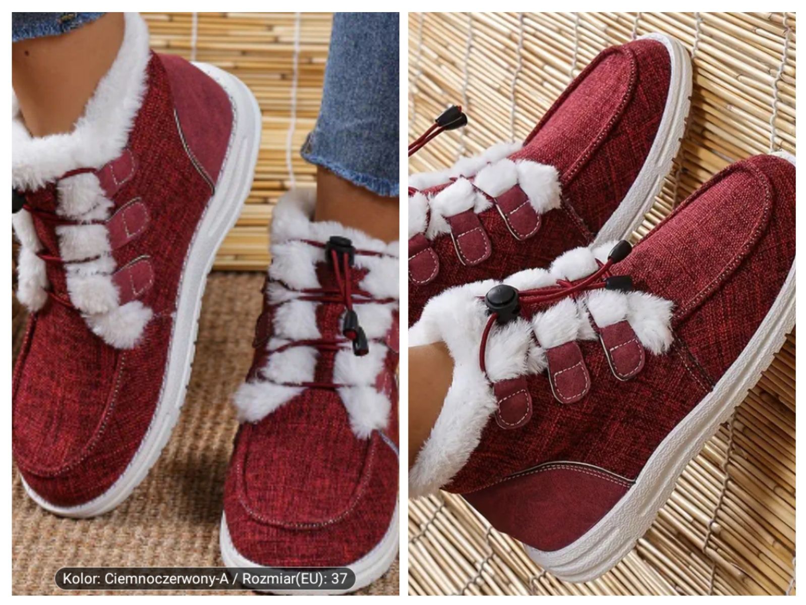 Buty/kapcie damskie wsuwane ocieplane z tkaniny rozmiar 37