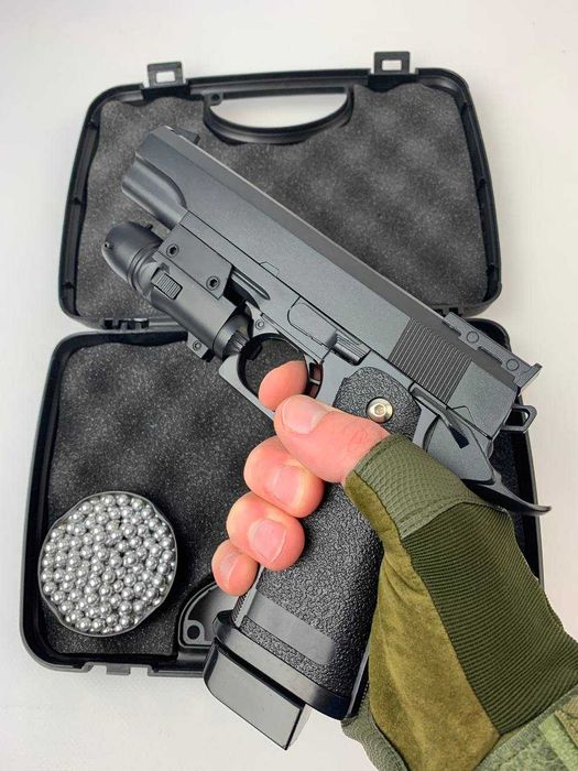 Mеталевий дитячий пістолет Colt Кольт глушник і лазер залізний Іграшка