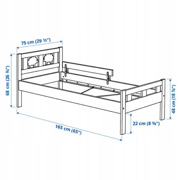 Ikea Kritter Rama łóżka z dnem listew biały 70x160 + dodatki