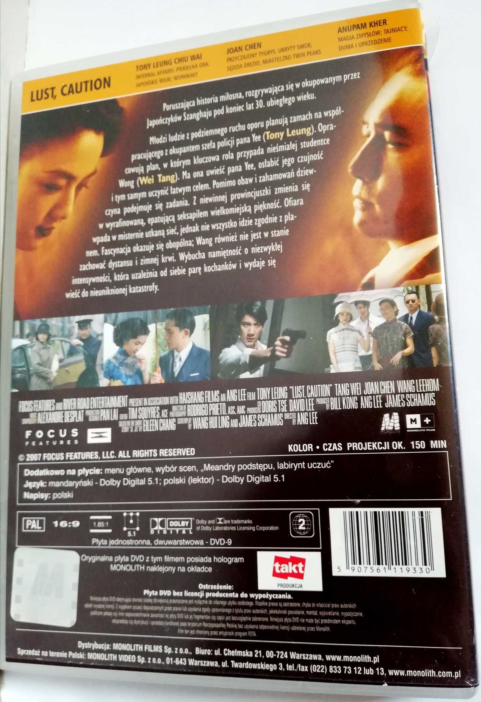 Ostrożnie, pożądanie film dvd Ang Lee