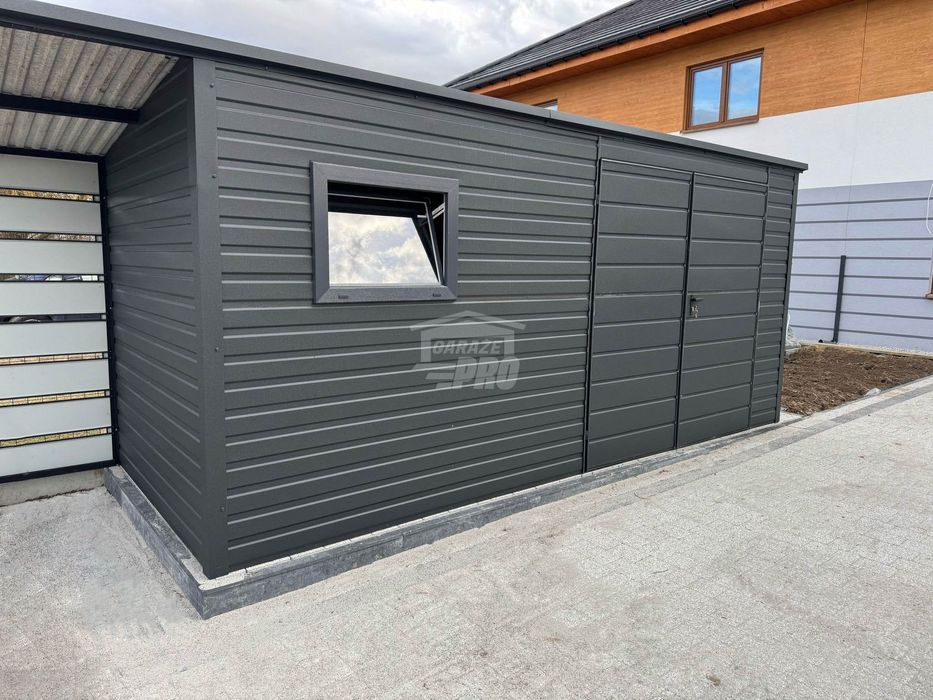 Schowek Domek Ogrodowy 5x2m + wiata 1m Drzwi okno dach GP550