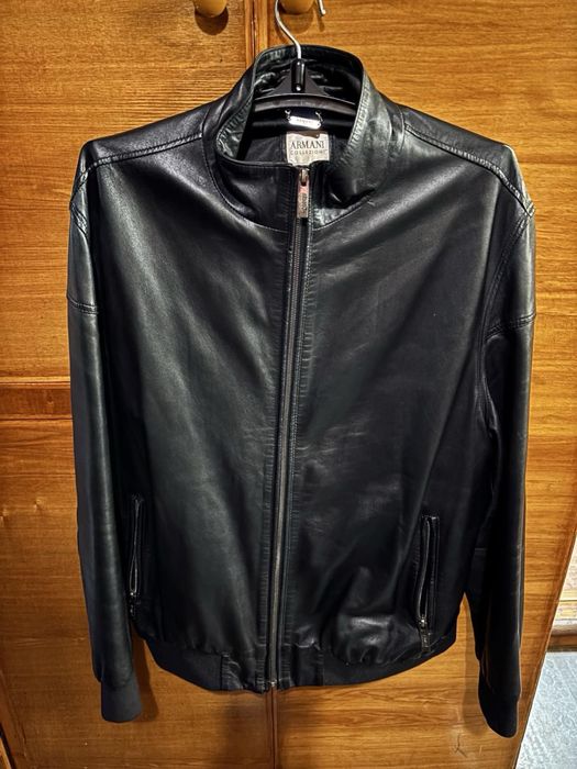 Мужская кожаная куртка бомбер Emporio Armani