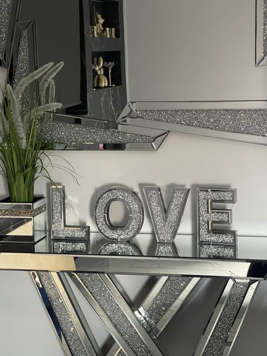 Nowy lustrzany napis LOVE Glamour kryształki diamenciki