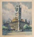 Obraz Walter Ziegler akwarela Torun Ratusz stary obraz Torun art deco