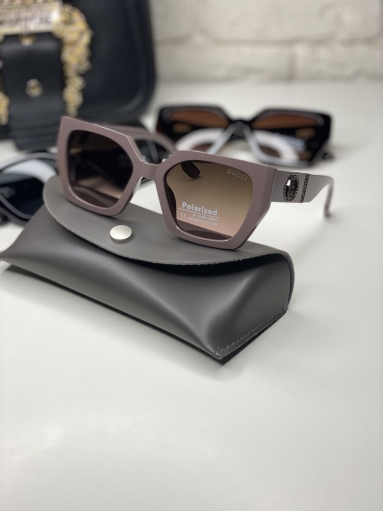 Женские очки GUCCI Polarized черные с поляризацией кошачий глаз коричн