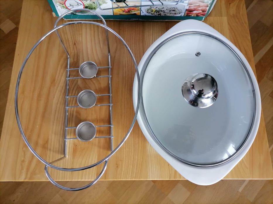 Naczynie owalne ceramiczne żaroodporne z podgrzewaczem nowe