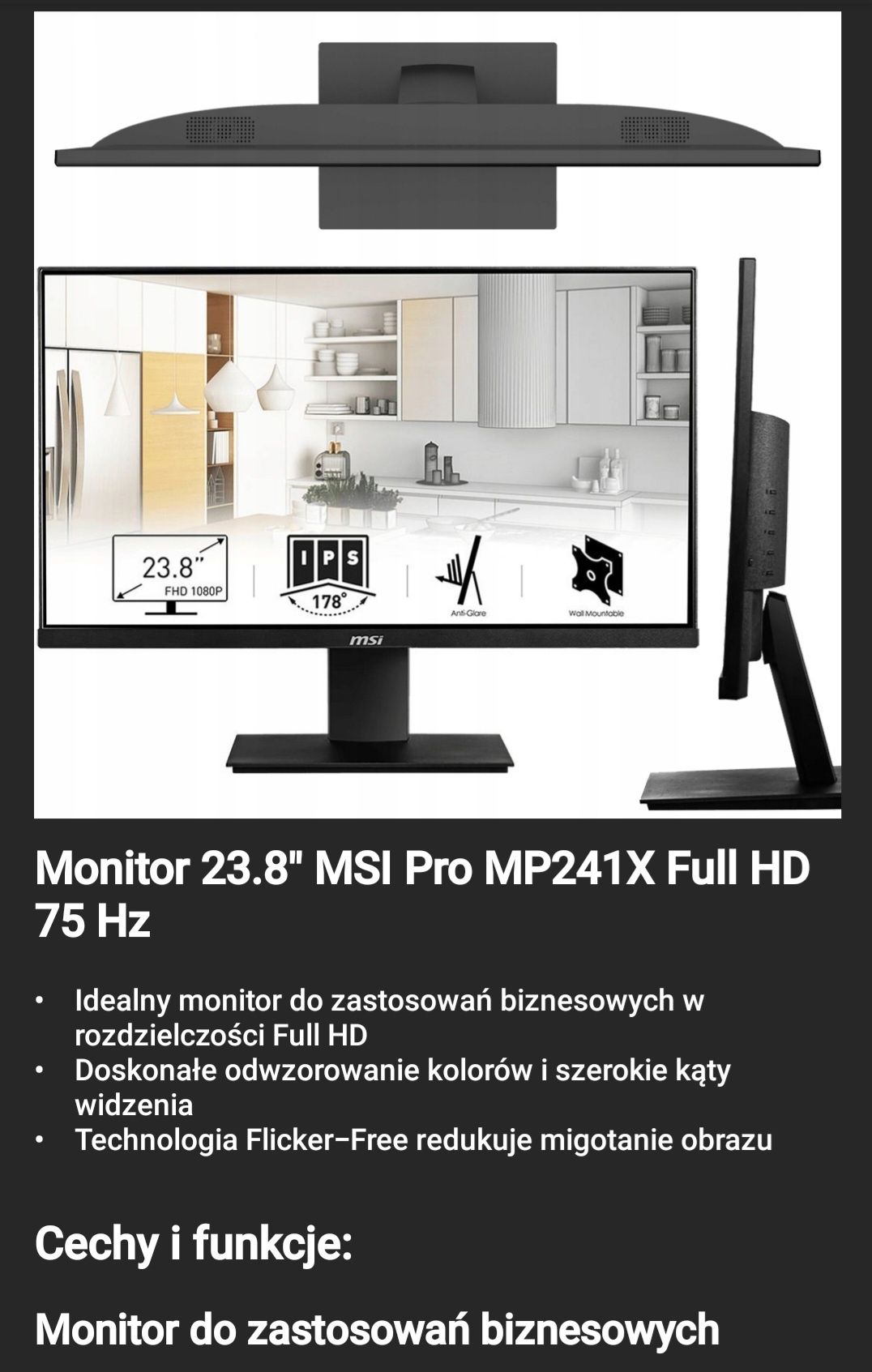 Monitor 23.8" MSI Pro MP241X Full HD
