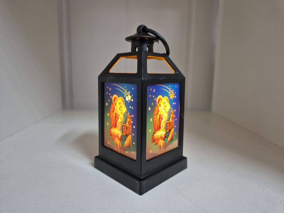 Lampion led witraż z motywem religijnym święta rodzina