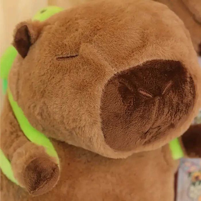 Мягкая игрушка Капибара с рюкзаком 30см, Плюшевая капибара с черепахой