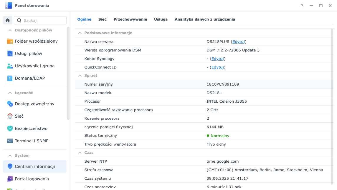 NAS Synology DiskStation DS218+ 2 dyski 6TB