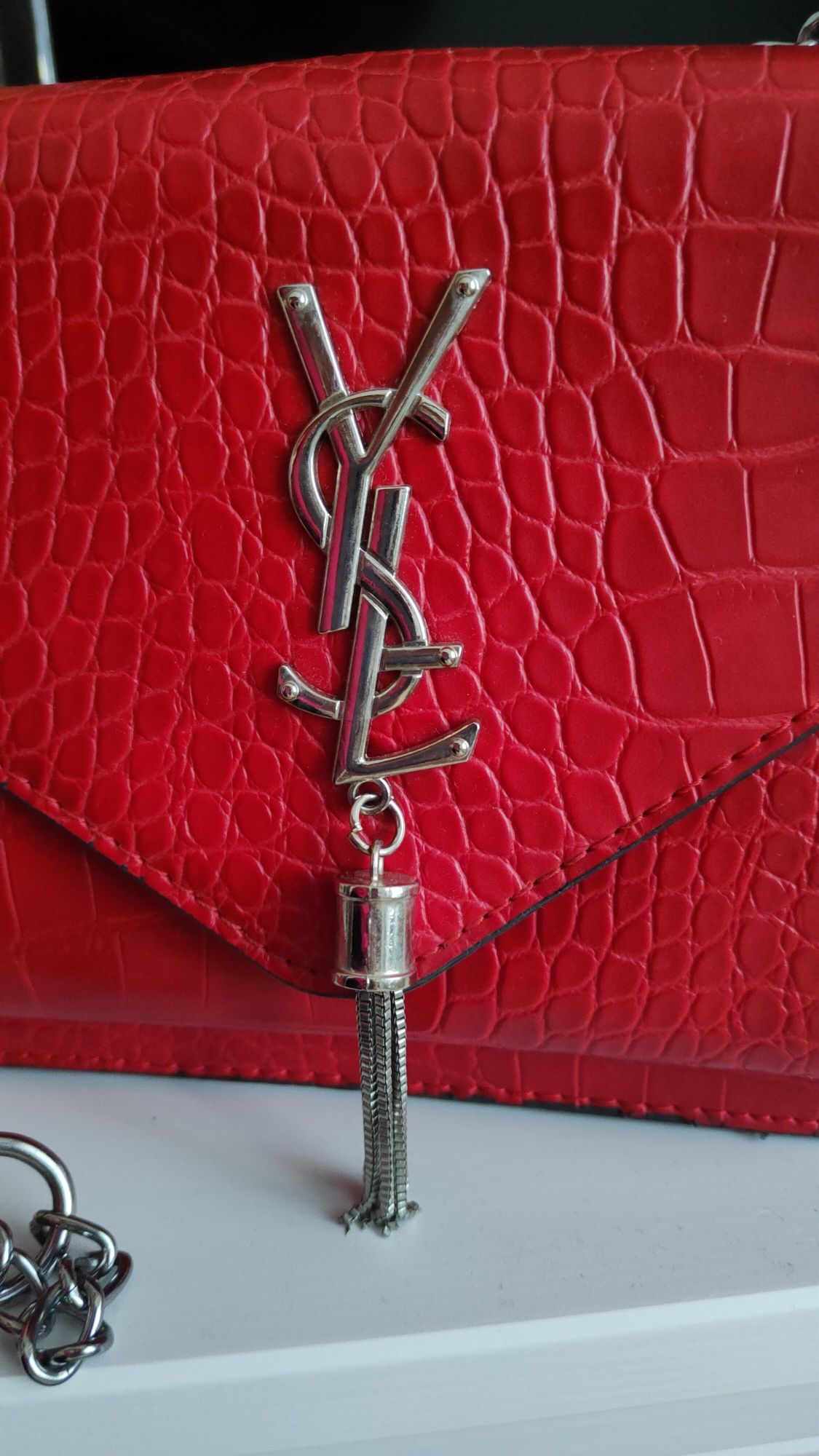 Saint Laurent, torebka, czerwona, mała, na łańcuszku
