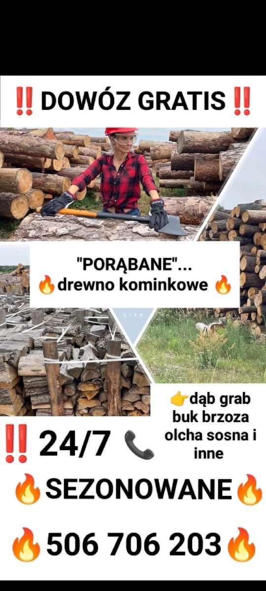 SUCHE Drewno kominkowe opałowe Ozorków Parzęczew Ambrożew Sokolniki