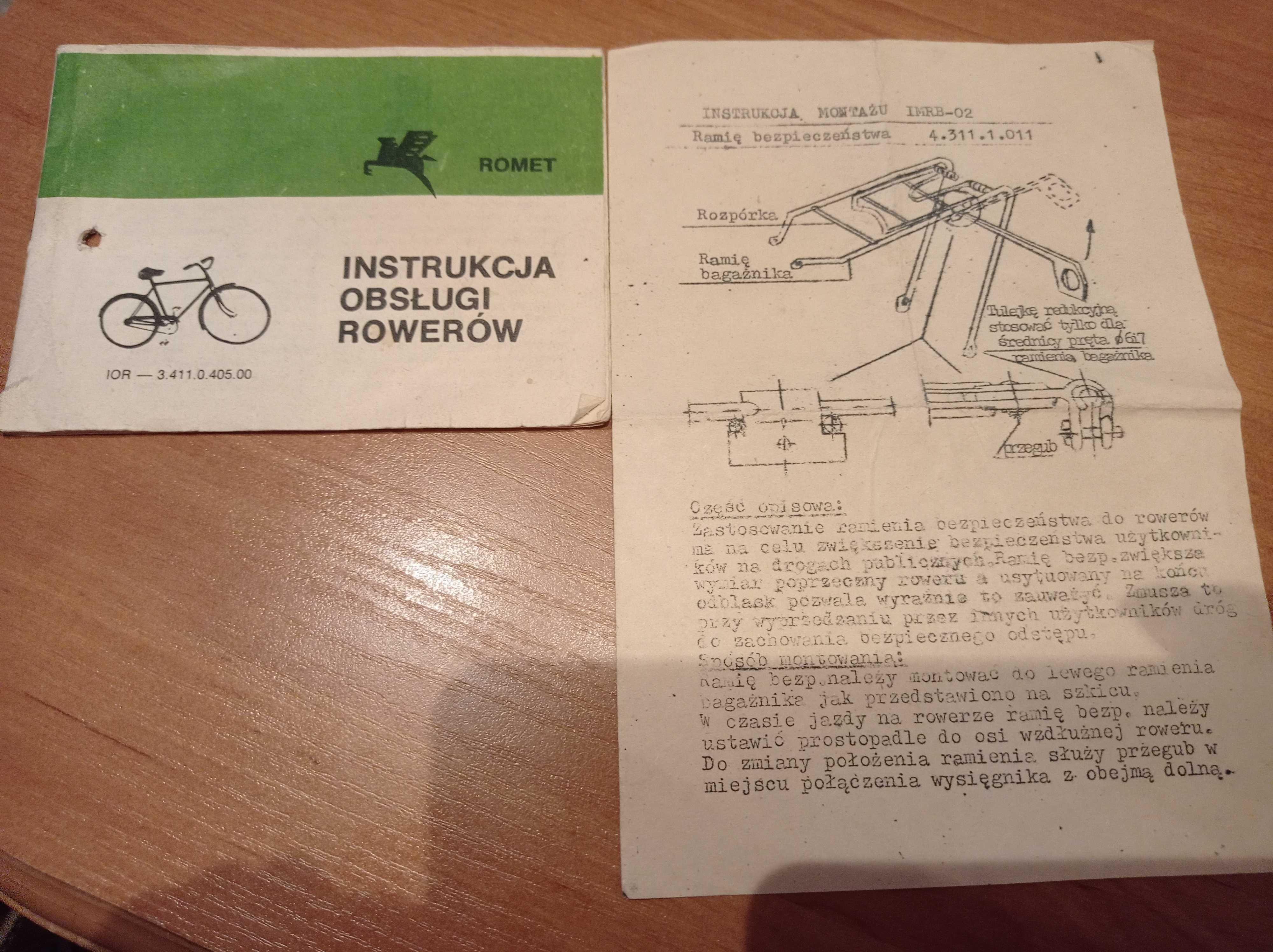 Instrukcja obsługi rowerów Romet 1986