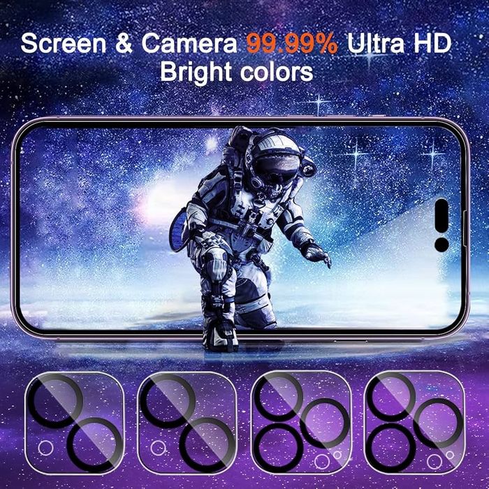 Kit Ferilinso – Protetor de Ecrã e Lentes para iPhone 14 Pro (3+3)