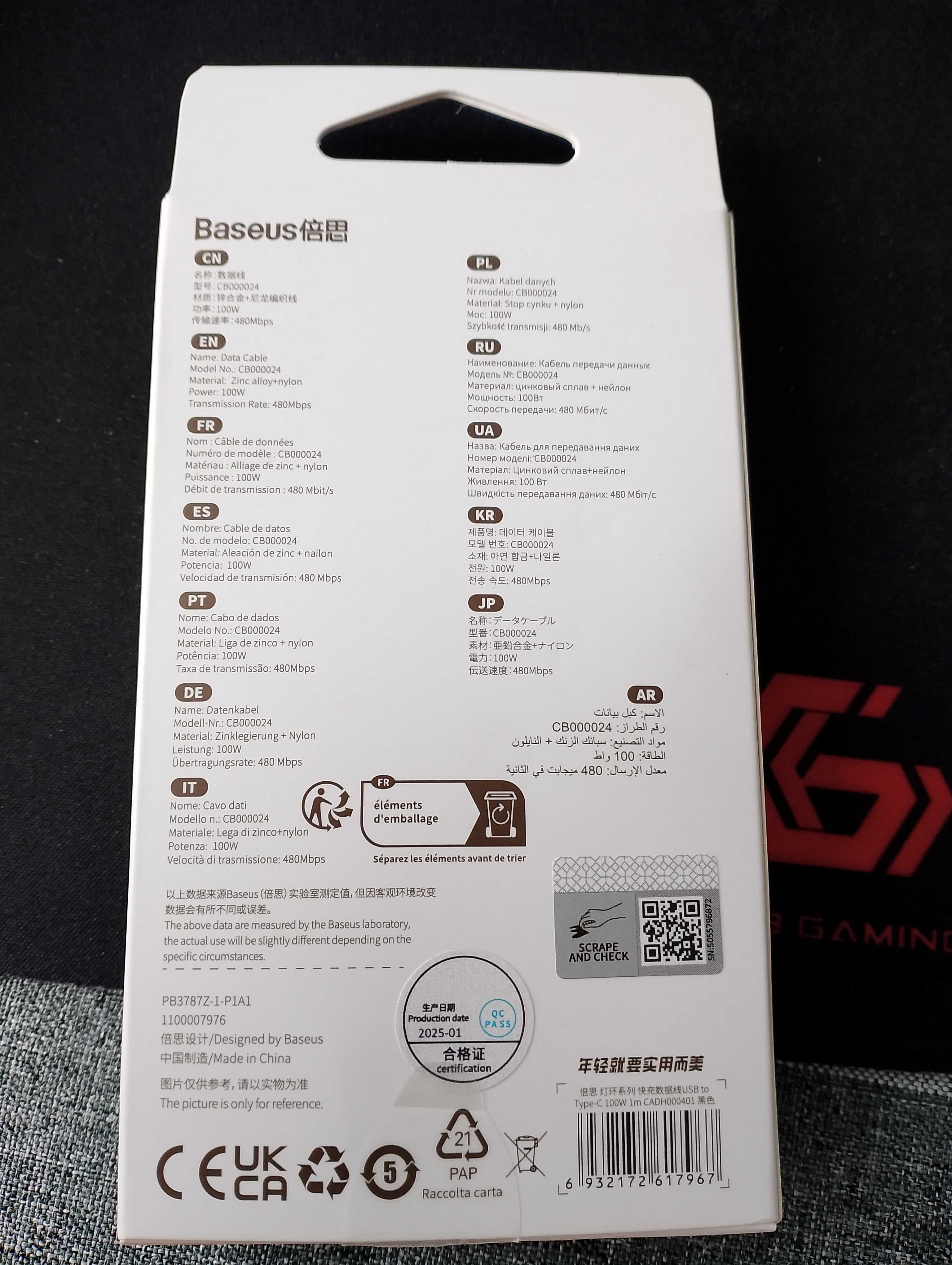 Kabel usb c baseus
