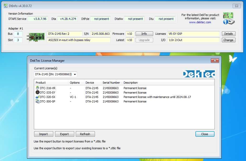 DekTec DTA-2145-VR-SY-SXP ASI/SD-SDI in+out (DecTek DecTec DekTek)