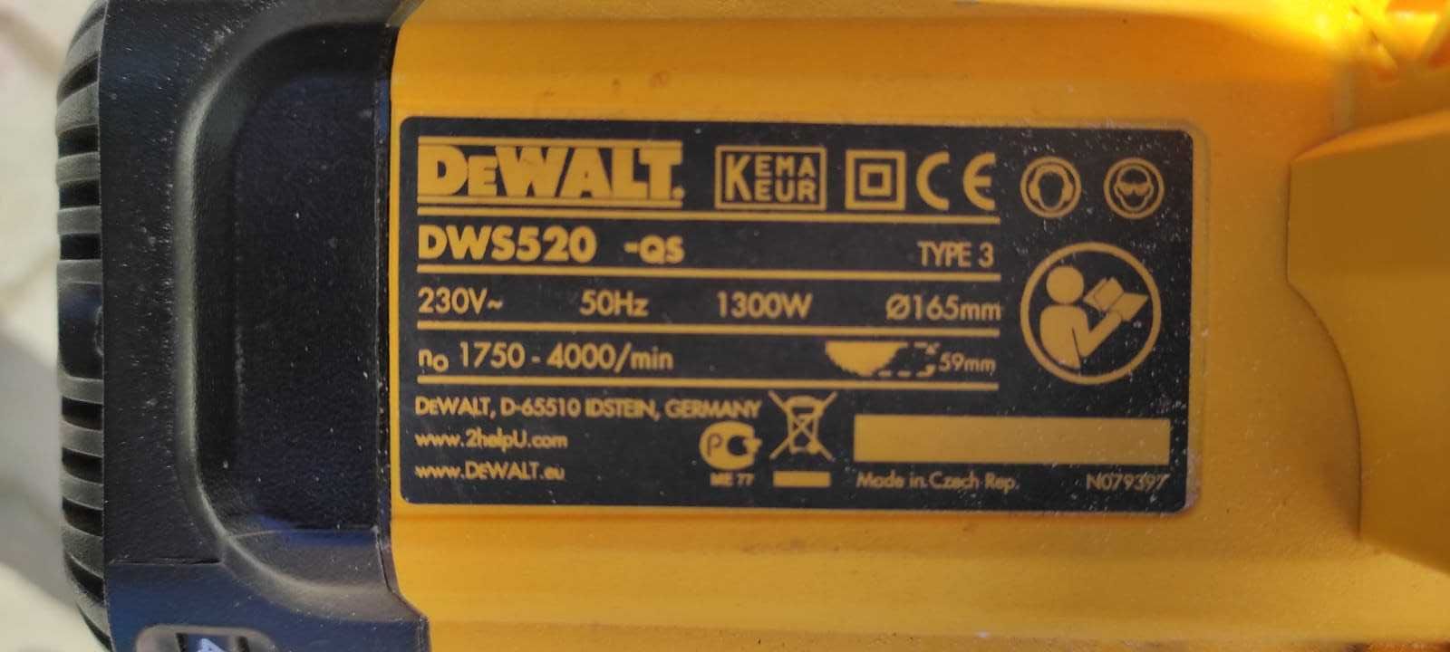 De Walt DWS520 Piła tarczowa zagłębiarka, prowadnica.