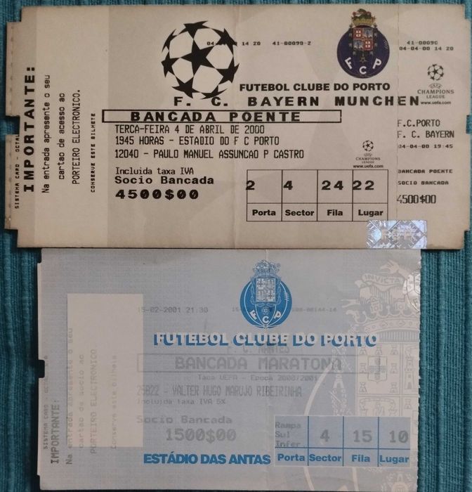 24 Bilhetes de Jogos Europeus do FC Porto - Estádio das ANTAS