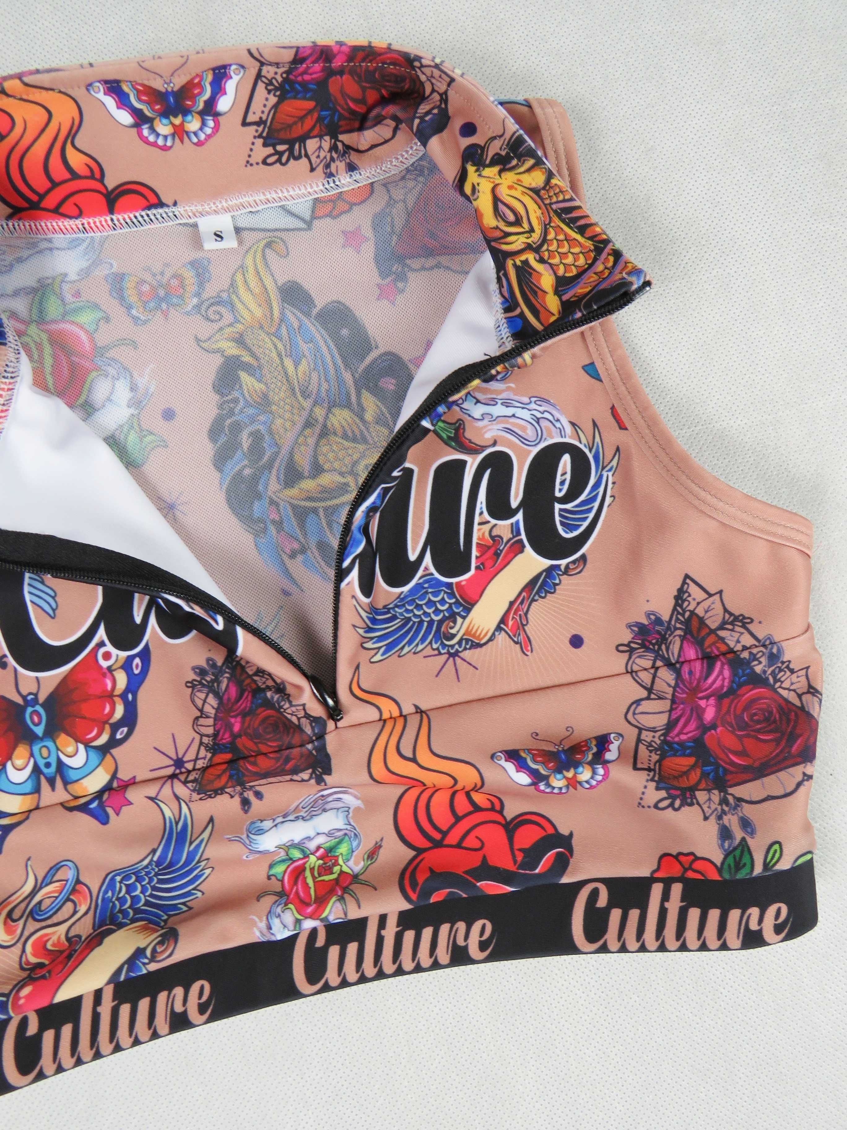 kolorowy top Culture top na zamek like Ed Hardy printed top