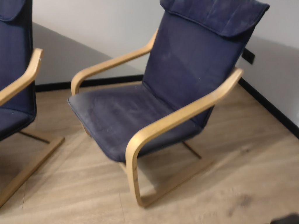 Fotele bujane granatowe drewno jasne 3 sztuki
