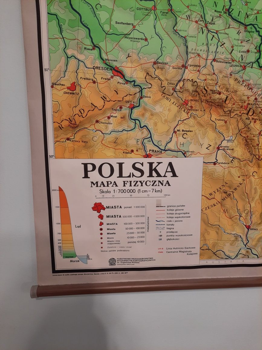 Mapa Polski fizyczna 1957r.