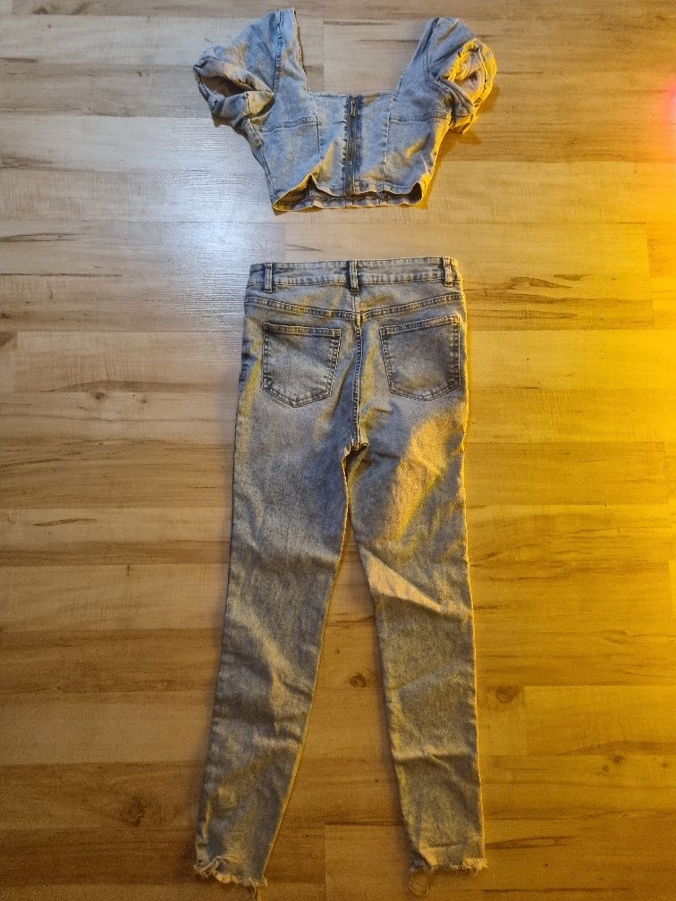 Mohito gorset I spodnie z wysokim stanem jeansowe r. 34/36
