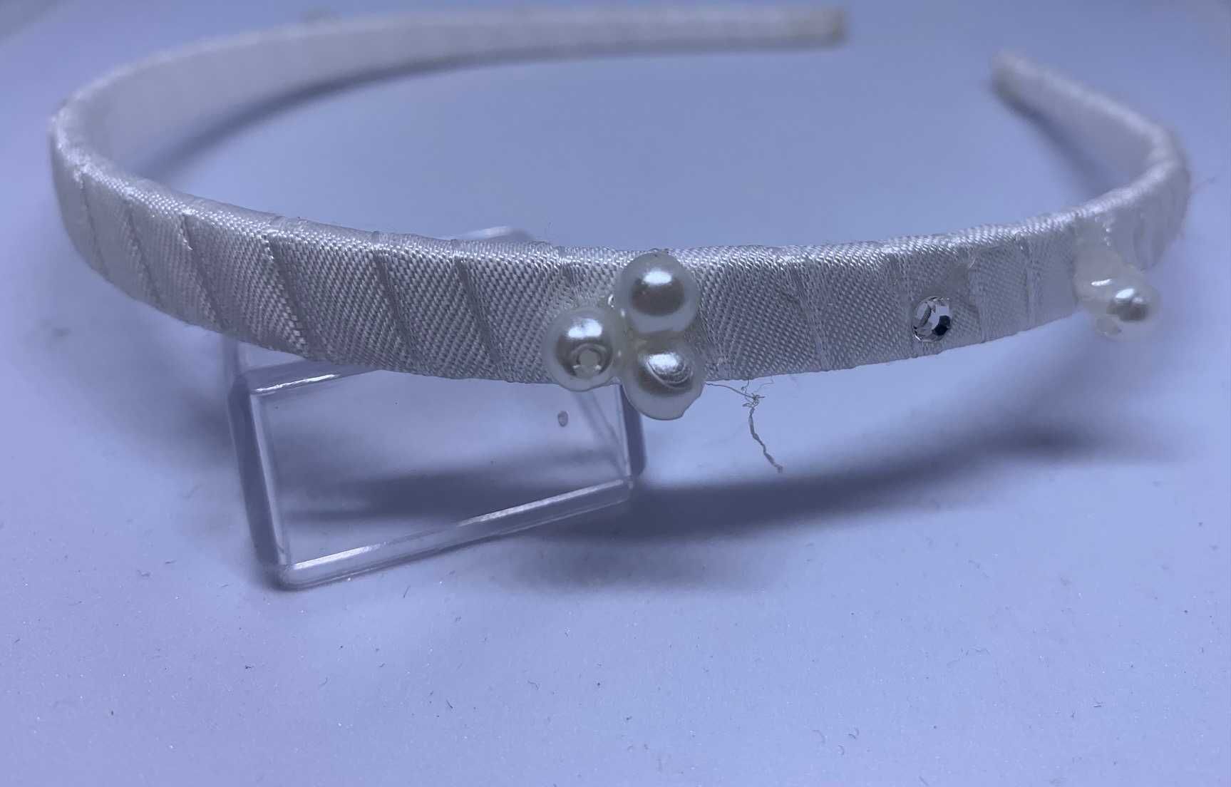 nowa stylowa opaska diadem ślubna biała perły elegancja minimalizm