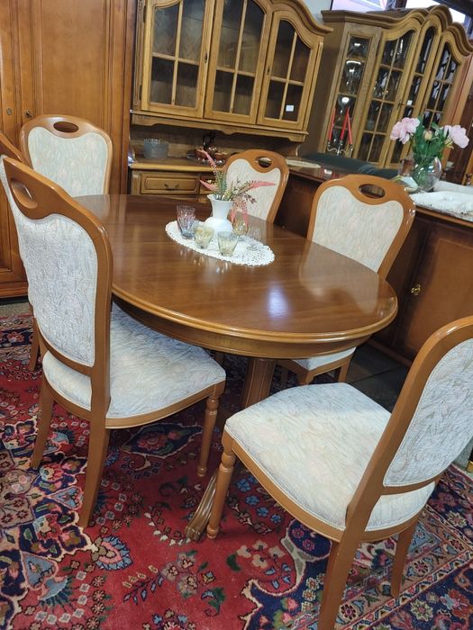 Stół rozkładany owal kolor orzech ciemny z 6 krzesłami