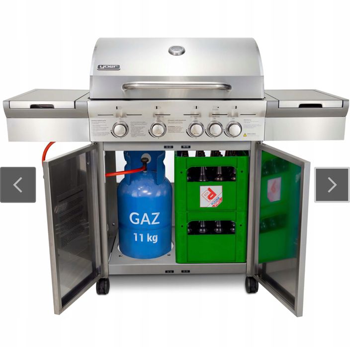 Gril Gazowy YOER 100% stal nierdzewna, STALOWE rusztu, miejsc na butle