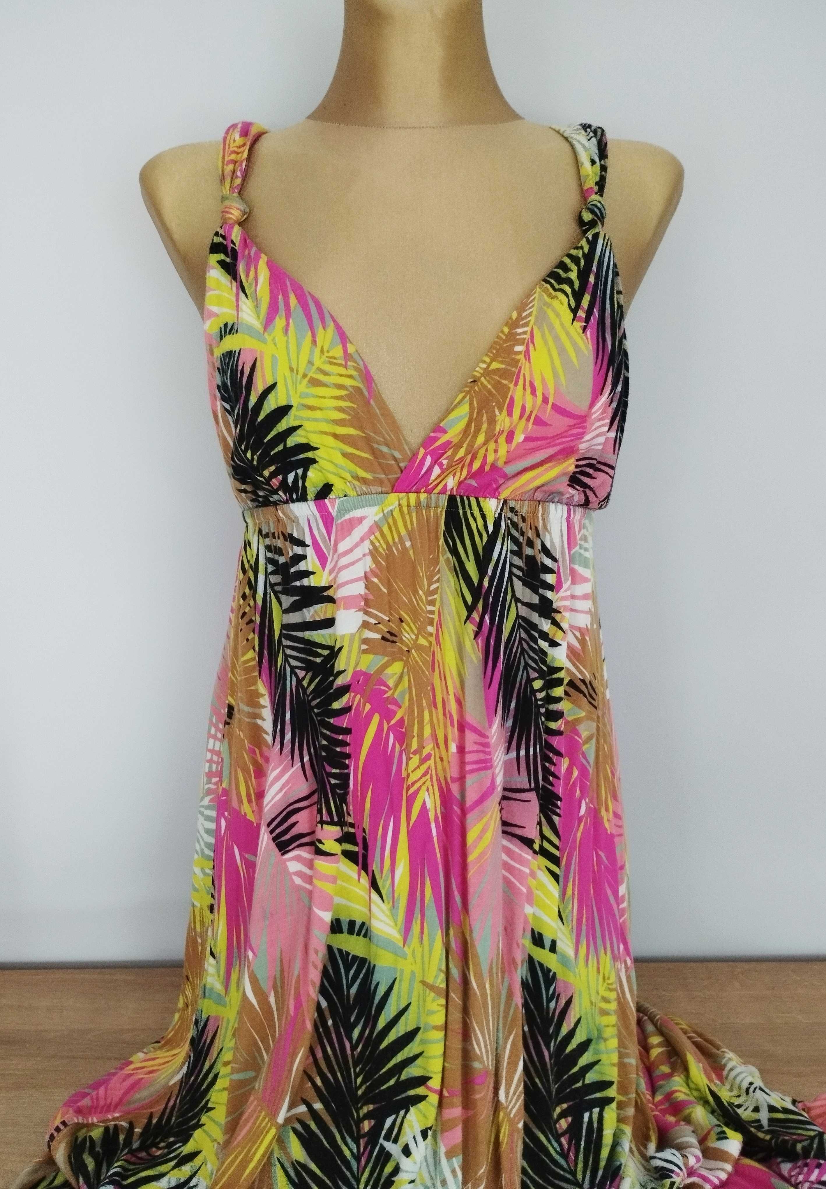 H&M długa maxi sukienka liście bawełniana Rozmiar XS / S