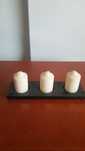 Suporte em madeira pintada a preto e 3 velas incluidas