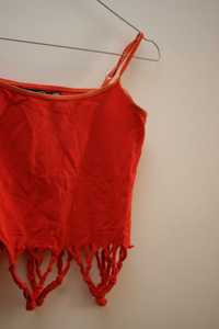 Crop Top Lefties Vermelho c/ Franjas Handmade