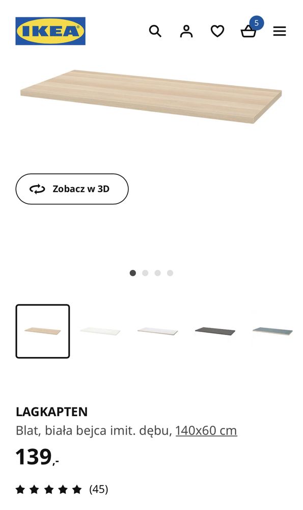 Ikea biurko blat Lankapten 140 cm, białe regulowane nogi Olov