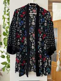 Czarna luźna narzutka w kwiaty boho hippie vintage oversize