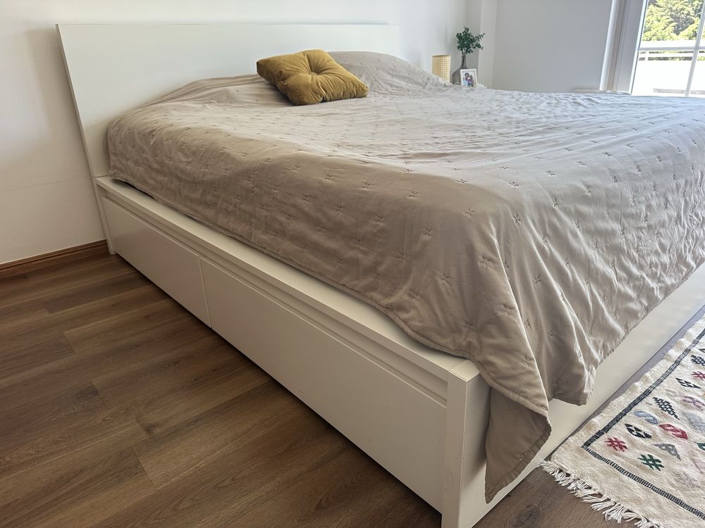 Estrutura de Cama COMPLETA c/4 gavetões, estrado, branco, 180x200 cm
