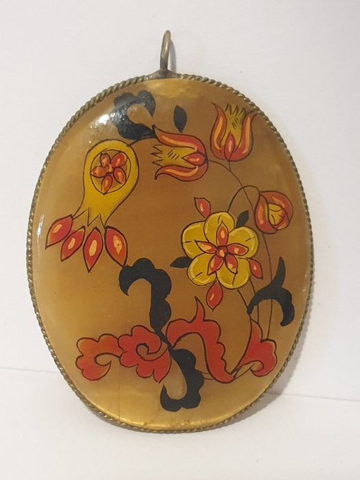 Lindo grande russian pendente selenite esmaltado à mão anos 60