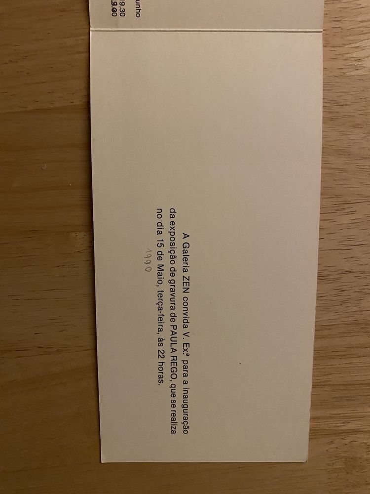 Postal/convite PAULA REGO 1990