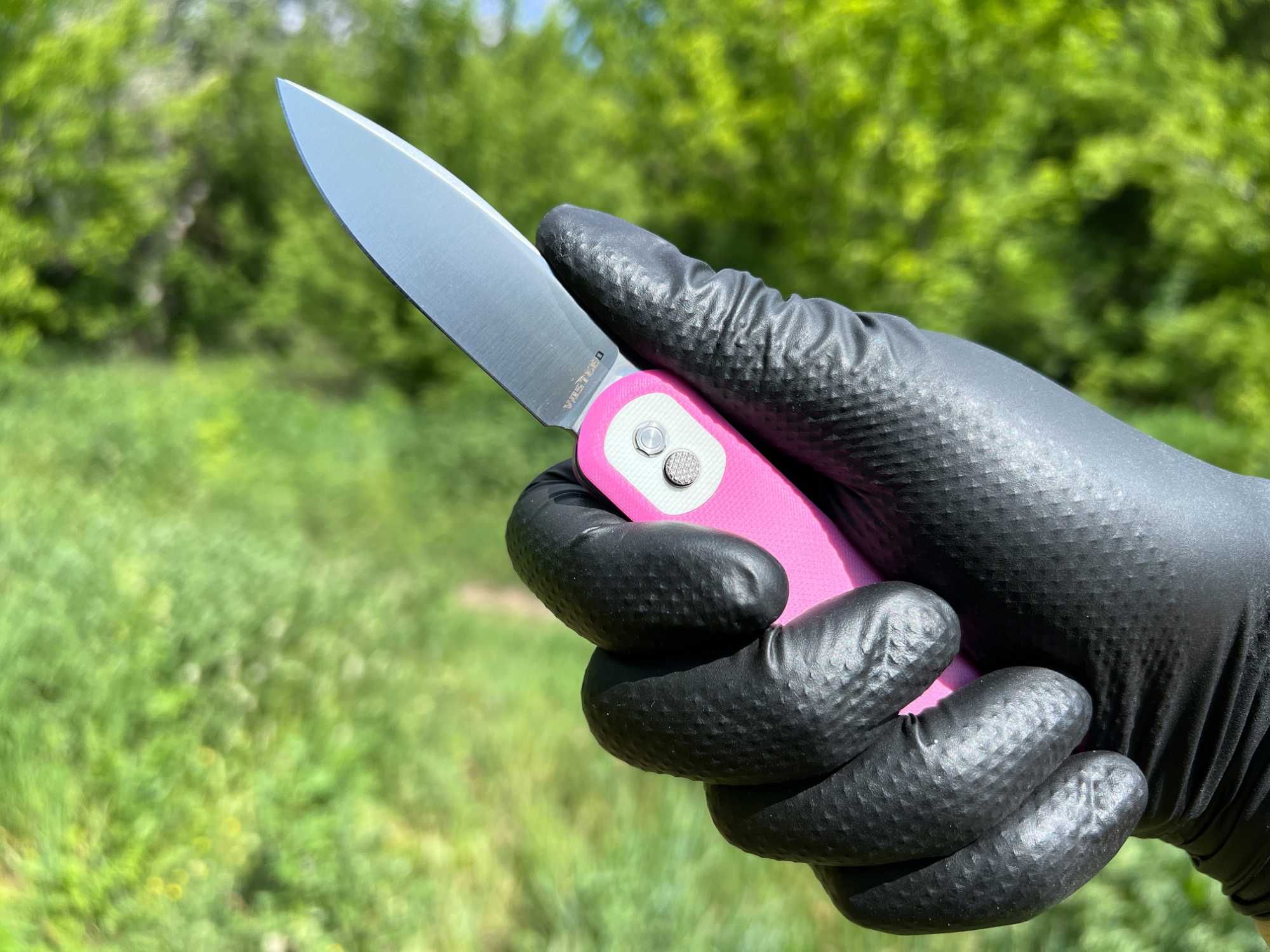 Складний ніж Vosteed Corgi Flipper Button Lock Pink G10